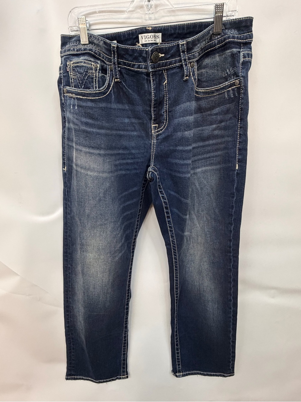 Vigoss Men's Slim Straight Dark Blue Washed Jeans size 16